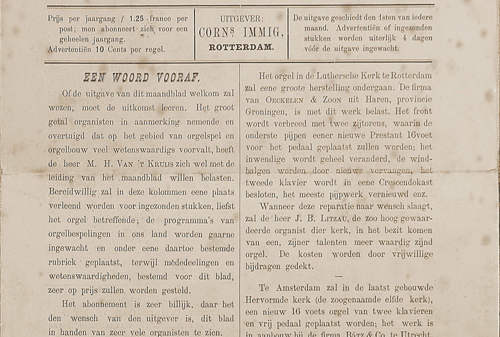 Orgelgebruik in de protestantse kerkdienst tussen 1886 en 1938. Deel 1: het zelfstandig orgelspel in en rond de kerkdienst