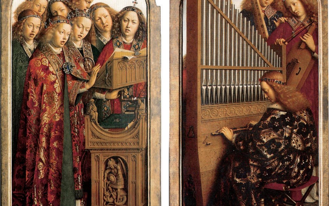 ‘Lavdant evm in cordis et organo’. Het positief op De aanbidding van het Lam Gods van Hubert en Jan van Eyck